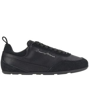 Emporio Armani Satin And Suede Leather Trainers - Blue