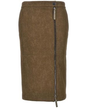Pinko Faux Nubuck Leather Pencil Skirt - Green