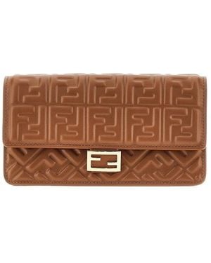 Fendi Embossed Nappa Leather 'Baguette' Clutch - Brown