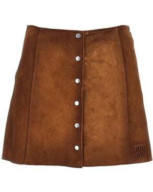 Miu Miu Waxed Suede Leather Mini Skirt - Brown
