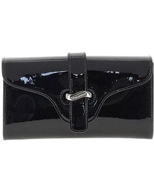 Emporio Armani Patent Leather Clutch With Chain - Black