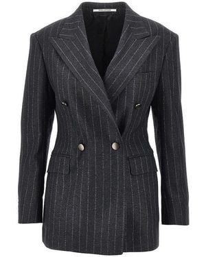 Tagliatore Pinstriped Wool-Blend Double-Breasted Jacket - Black