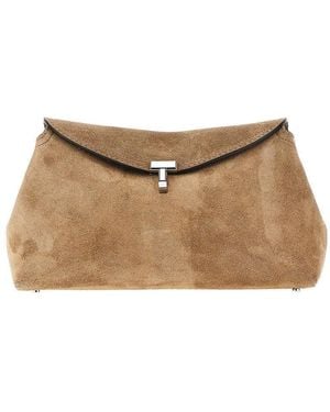 TOTEME Suede Leather 'T-Lock' Clutch - Natural