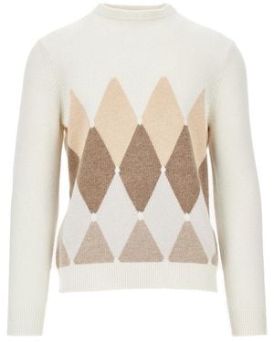 Ballantyne Cashmere Lozenge Sweater - White