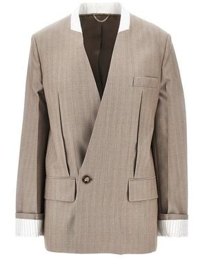 Victoria Beckham Collarless Wool Jacket - Brown