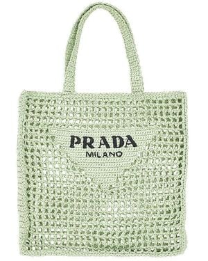 Prada Raffia Tote Bag - Green