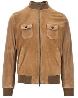 Dacute Suede Leather Bomber Jacket - Brown
