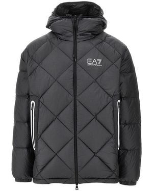 EA7 Downjacket With Logo Print - Grey