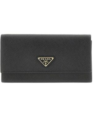 Prada Saffiano Leather Clutch With Triangle Logo - Black