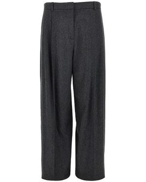 KHAITE 'August' Pleated Flannel Pants - Black