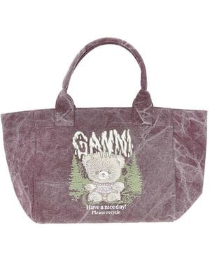 Ganni 'Forest Teddy' Large Tote Bag - Purple