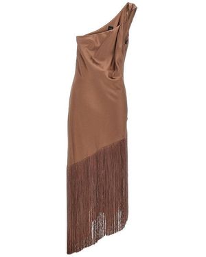 Pinko Fringed Satin Midi Dress - Brown