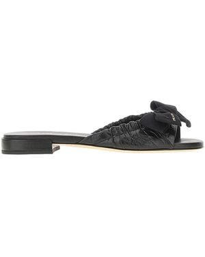 Prada Leather Slippers With Bow - Black