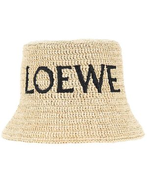 Loewe Raffia Bucket Hat With Logo - Metallic