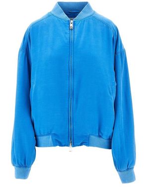 Versace Washed Silk Blouson Jacket - Blue