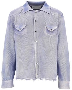 Amaranto Distressed-Effect Knitted Overshirt - Blue