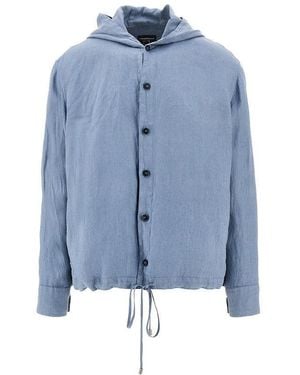 Emporio Armani Icon Linen Hooded Blouson Jacket - Blue