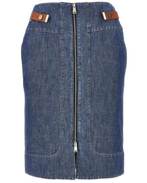 Fendi Chabray Skirt With Leather Tabs - Blue