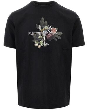Emporio Armani Asv Glass And Foliage Print T-Shirt - Black