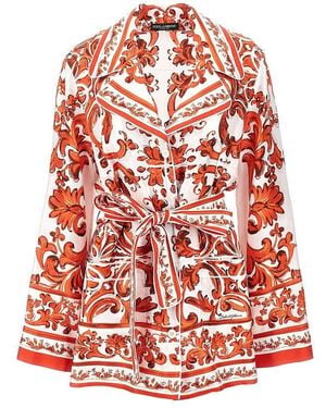 Dolce & Gabbana Maiolica Print Silk Vanity Shirt - Red