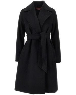Max Mara Wool Drap Wrap Coat - Black