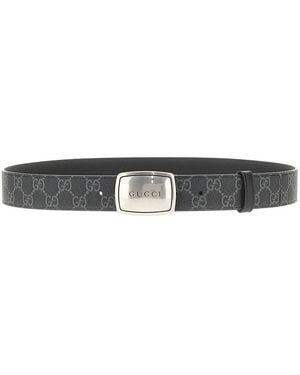 Gucci Gg Supreme And Leather Reversible Belt - Black