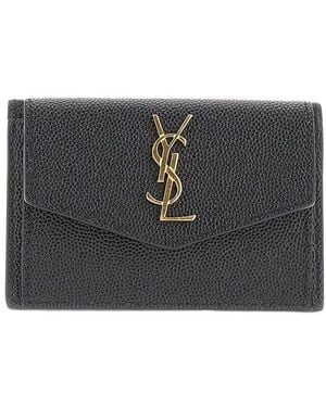 Saint Laurent 'Uptown' Grain De Poudre Leather Card Case - Black