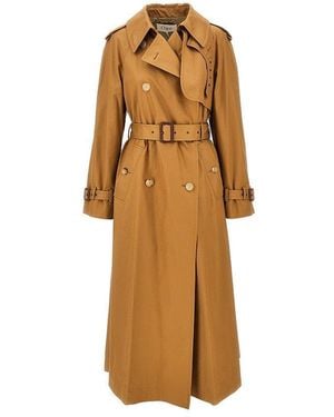 Chloé Gabardine Trench Coat With Leather Details - Brown