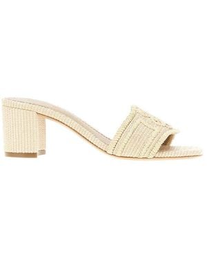 Emporio Armani Woven Raffia Mules With Ea Logo - Natural
