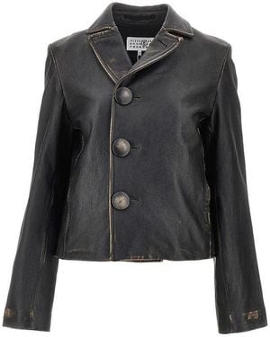 MM6 by Maison Margiela Vintage-Effect Leather Jacket - Black