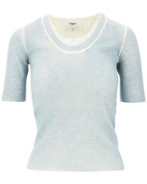 Chloé Merino Wool Blend Short-Sleeved Jumper - Blue