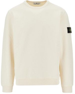 Stone Island Crewneck Cotton Sweatshirt With Logo Badge - White