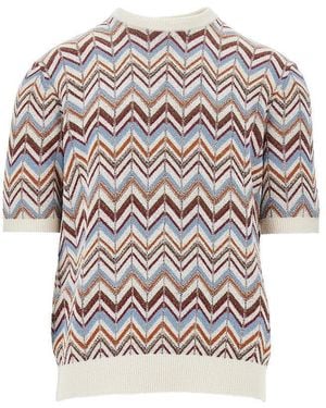 GALLIA KNIT Chevron Knitted T-Shirt - Multicolor