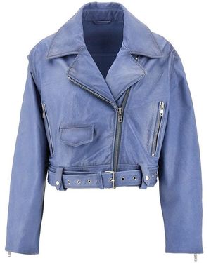 S.W.O.R.D Suede Leather Cropped Biker Jacket - Blue