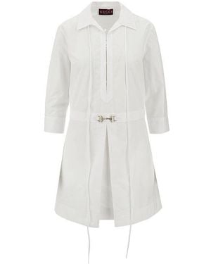 Gucci Poplin Mini Dress With Horsebit Detail - White