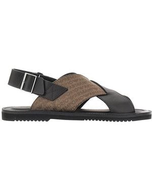 Emporio Armani Leather And Jacquard Fabric Sandals - Brown