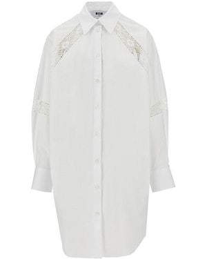 MSGM Shirt Dress With Lace Inserts - White