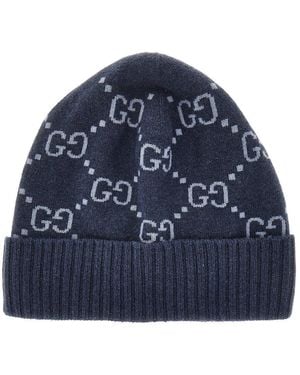 Gucci Gg Cashmere Beanie Hat - Blue