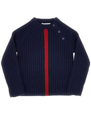 Gucci Wool Jumper With Web Ribbon Kids - Blue