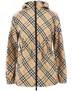 Burberry Check Nylon Hooded Jacket - Natural