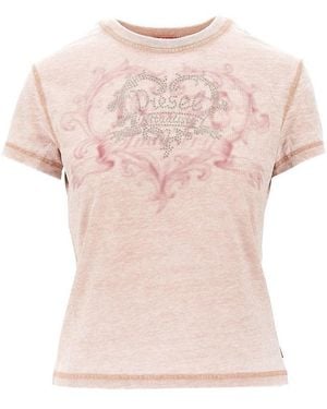DIESEL Strass-Embellished Burnout-Effect T-Shirt - Pink