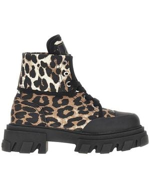 Ganni Leopard-Printed Denim Boots - Black