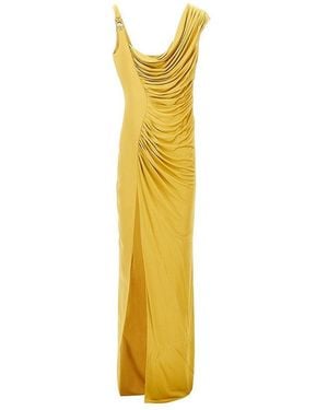Versace Draped Satin Long Dress - Yellow