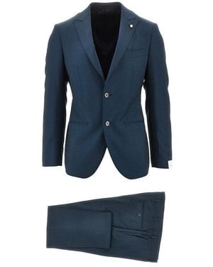 Luigi Bianchi Herringbone Light Wool Tailored Suit - Blue