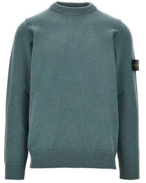 Stone Island Knitted Sweater With Logo Badge - Green