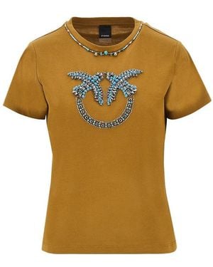 Pinko Beaded Love Birds T-Shirt - Yellow