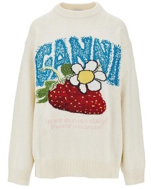 Ganni 'Strawberry' Wool-Blend Sweater - White
