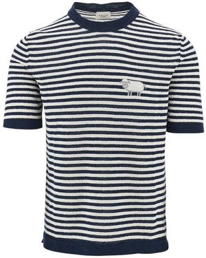 GALLIA KNIT Striped Knitted T-Shirt - Blue