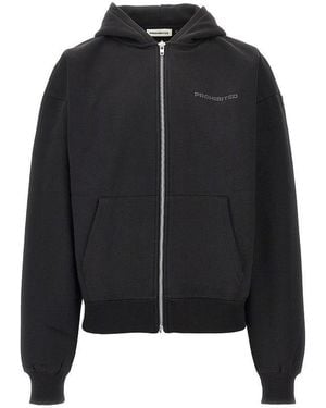 Prohibited Logo Print Full-Zip Hoodie - Black