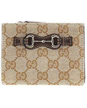 Gucci Gg Canvas Bi-Fold Wallet With Horsebit - Metallic